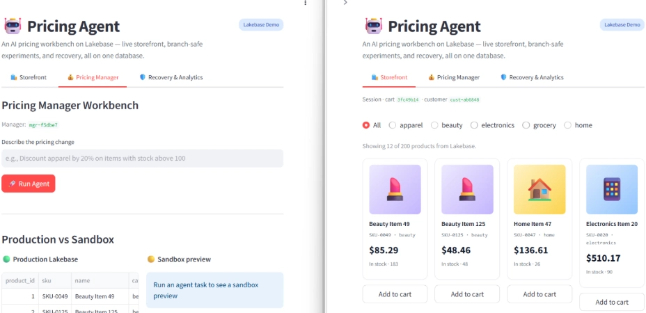 Building a safe AI pricing agent on Lakebase: branching, OLTP, and Model Serving in one stack